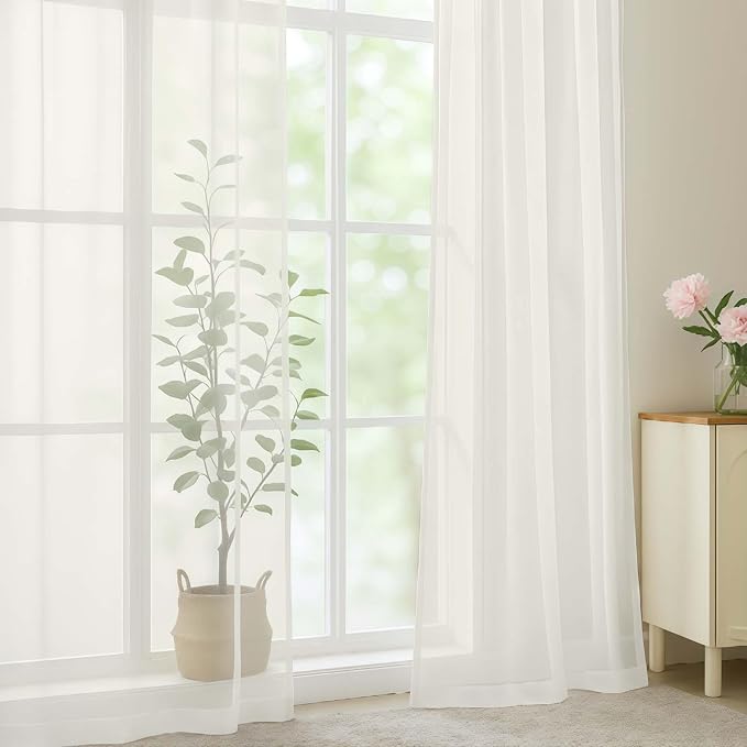 Ivory Sheer Curtains, Sheer Curtains 96 inches Long 2 Panels Set, Rod Pocket - Image 7