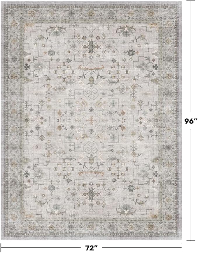 Boho Light Gray & Sage 6x8 Living Room Rug - Image 2