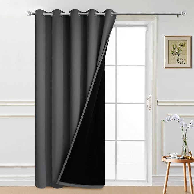 Yakamok Dark Grey Blackout Patio Door Curtain Panels W70 x L84, 1 Panel | Noise by Yakamok