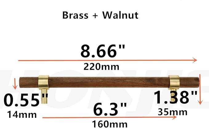 Drawer 8.66"/220mm Pulls Brass Walnut Kitchen Wardrobe Cabinet Hardware Pull Handle Adjustable Hole Distance with Screw, 4Pcs