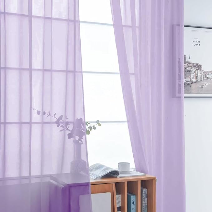 SpaceDresser Sheer Voile Window Treatment Rod Pocket Curtain Panels - Image 3