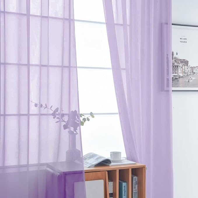 SpaceDresser Sheer Voile Window Treatment Rod Pocket Curtain Panels - Image 3