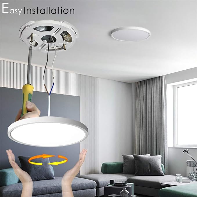 TALOYA Flush Mount 12 Inch Ceiling Light (Milk White Shell), 20W Surface Mount LED Light Fixture for Bedroom Kitchen,5 Color Temperatures in One,0.94 Inch Thickness Round