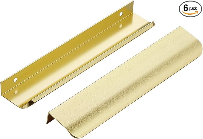 Ravinte Hardware 6 Pack Gold Cabinet Handles, 7.8 Inch (200mm) Finger Edge Pulls, 6-1/4 Inch Hole Center, Finger Pulls for Cabinets