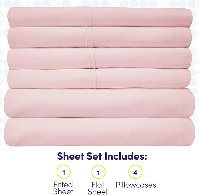 Queen Sheets Pale Pink - 6 Piece 1500 Supreme Collection Fine Brushed Microfiber Deep Pocket Queen Sheet Set Bedding - 2 Extra Pillow Cases, Great Value, Queen, Pale Pink