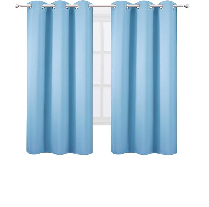 Sky Blue Blackout Curtains/42 x 63 Inch Length Kids Curtains/Set of 2 Panels - Image 2