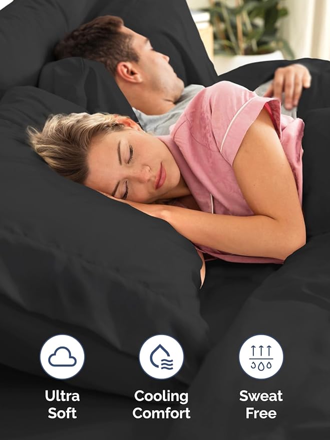 Extra Deep Queen Sheet Set - 6 Piece Breathable and Cooling Sheets - Hotel Luxury Bed Sheets Set - Easy & Secure Fit - Soft, Wrinkle Free and Comfy Sheets Set - Black Sheet Set with Extra Deep Pockets
