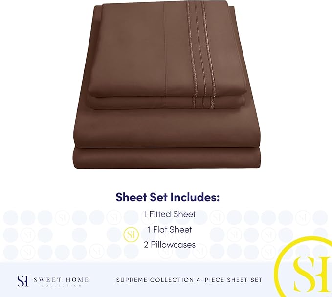 Full Size Sheet Sets - Breathable Luxury Sheets with Full Elastic & Secure Corner Straps Built In - 1800 Supreme Collection Extra Soft Deep Pocket Bedding Set, Sheet Set, Full, Brown