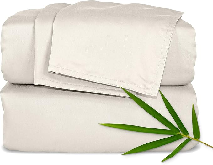 Pure Bamboo King Sheets, Genuine 100% Organic Viscose Derived from Bamboo Bed Sheet Set, Luxuriously Soft & Cooling, Double Stitching, Lifetime Quality Promise (King, Creme)