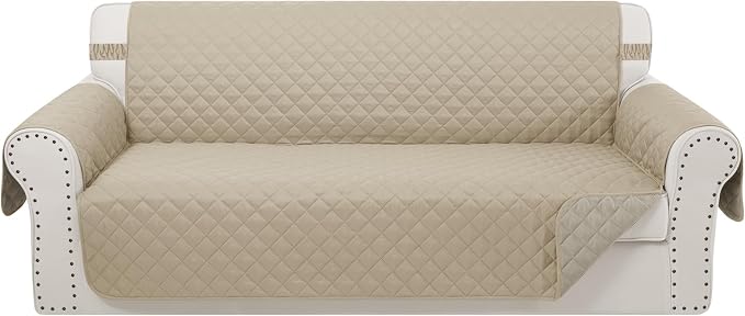 Reversible 4 Seater Sofa Cover 91" Large, Sand/Beige | Couch Cover Furniture by LuxshareHome