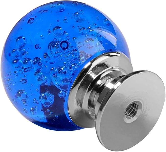 12 Pcs 30mm Round Shape Bubble Crystal Glass Cabinet Knobs with Screws Drawer Knob Pull Handle Used for Kitchen, Dresser, Door, Cupboard (Dark Blue)