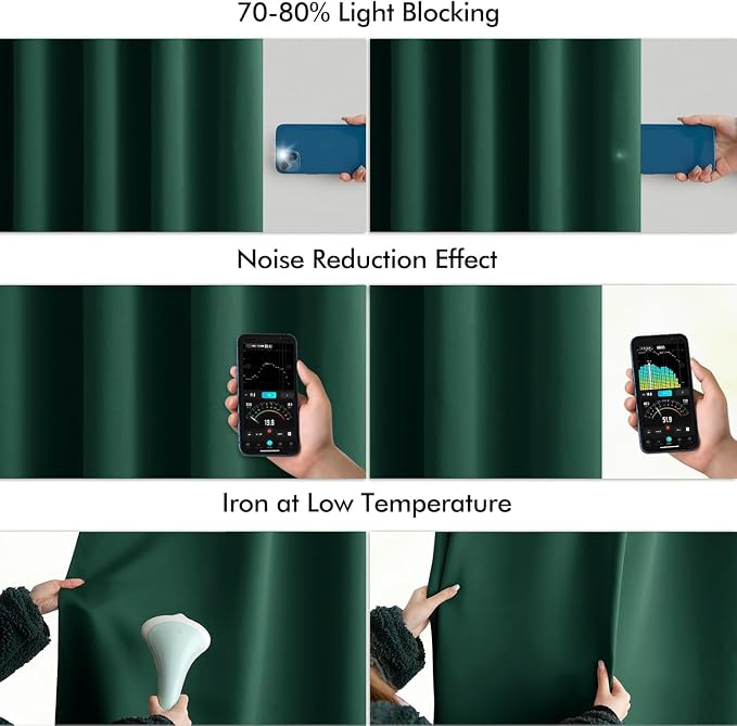 MIULEE Christmas Hunter Green Back Tab Blackout Curtains 52"x84" 2 Panels | Rod - Image 5