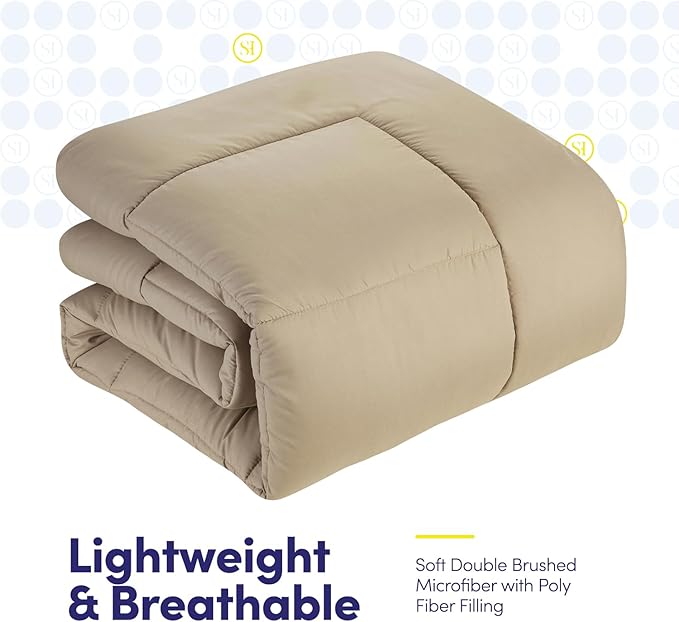 Twin Comforter Set with Sheets - 5-Piece Bedding Collection - 1 Comforter, 1 Fitted Sheet, 1 Flat, 2 Pillowcases - Deep Pocket - Soft & Breathable Premium Quality - Ideal for All Seasons, Taupe