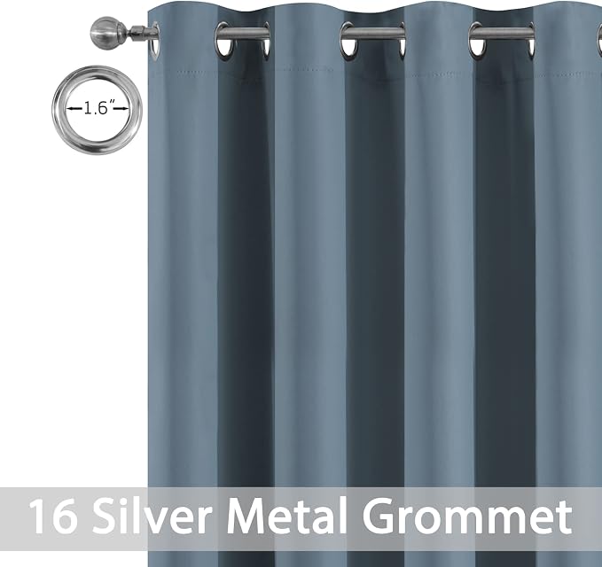 Yakamok Stone Blue Room Darkening Curtains 84 inch Sliding Door Drapes | 1 - Image 3