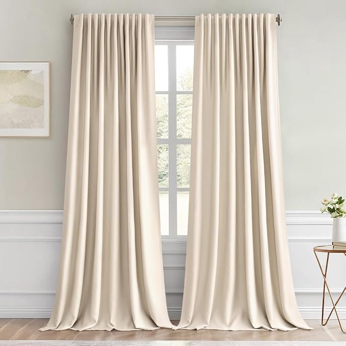 MIULEE Cream Beige Back Tab Blackout Curtains 66x96 Inch Length 2 Panel Set | by MIULEE