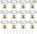 Tomorotec Elegant Crystal Diamond-Shaped Glass Drawer Pulls - Set of 12 with Golden Base and Screws, 1.2 inch/30mm - Ideal for Kitchen, Bathroom, Dresser and Wardrobe Cabinets