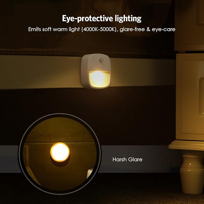 AMIR Upgraded Motion Sensor Light Indoor, Stair Lights Battery Operated, Cordless Stick-On LED Night Light for Closet, Hallway, Bathroom, Kitchen, Cabinet, Energy Efficient (Warm White - Pack of 3)