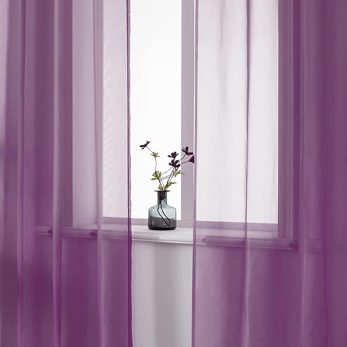 DUALIFE Purple Curtains 108 Inches Extra Length for Living Room Set of 2 Panels Grommet Window Semi Voile Drapes Dark Purple Sheer Curtains for Kids Girls Bedroom Decor Royal Purple 52x108 Inch Long