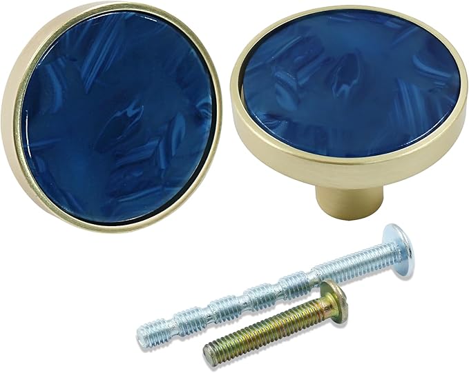 6 Pcs Gold Knobs for Dresser Drawers, Round Dresser Cabinet Knobs Pulls for Kitchen Cabinet Cupboard Door Furniture Decorative, Navy Blue