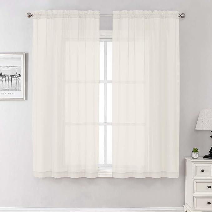 Ivory Sheer Curtains 68 Inch Length 2 Pcs, Light Filtering Rod Pockets Bedroom by Lecloud