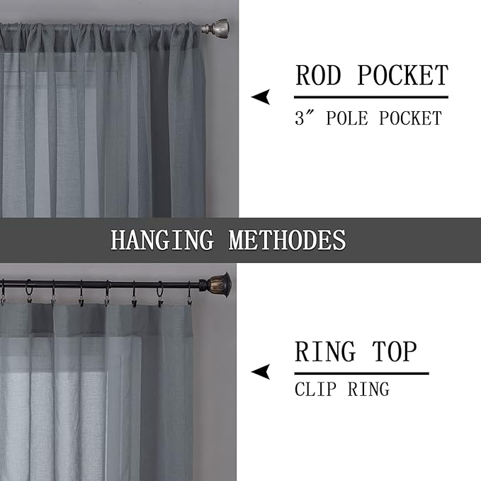 Tollpiz Sheer Curtains Living Room Linen Textured Curtain Sheers Light - Image 5