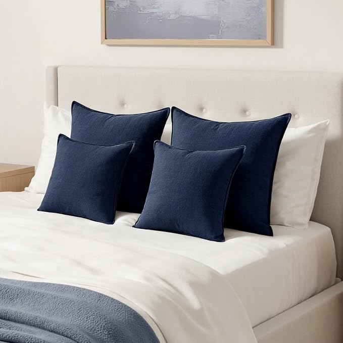 MIULEE Decorative Linen Pillow Covers 18x18 Inch Navy Blue | Boho Farmhouse​ - Image 4