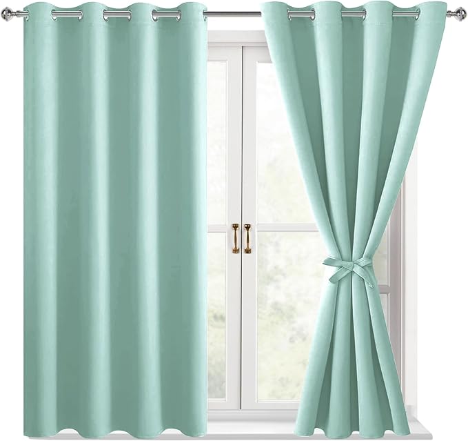 Blackout Curtains for Bedroom, 52 x 54 Inches Long, 2 Panels, Aqua | Thermal by Hiasan