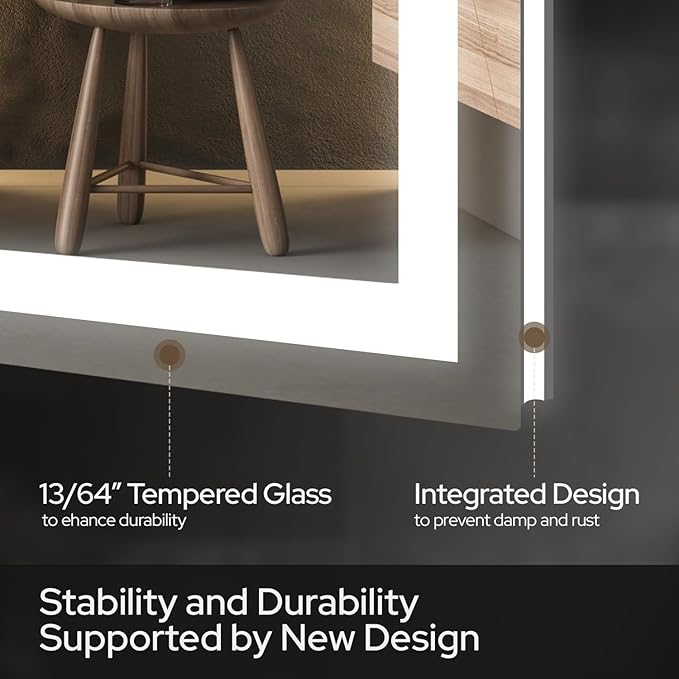 48 x 28 LED Bathroom Mirror with Lights, Lighted Bathroom Vanity Mirror for Wall, Espejos para Baños, Frontlit & Backlit, Anti-Fog, Shatterproof, 3 Adjustable Color Temperatures & Memory Function