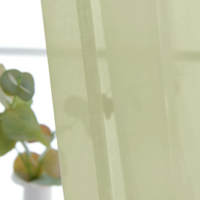 SpaceDresser Basic Rod Pocket Sheer Voile Window Curtain Panels Sage Green 1 - Image 3