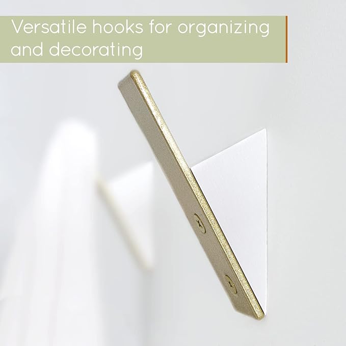 Homeforia Gold Wall Coat Hooks, High End White Wood & Gold Metal Wall Mounted Clothing Hook, Mid-Century Modern Clothes Hooks, Heavy Duty Wooden Hook for Hanging Coats, Hats, Towels & More, Set of 2