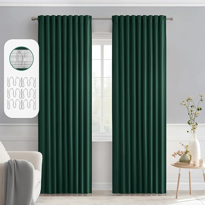 MIULEE Christmas Hunter Green Back Tab Blackout Curtains 52"x84" 2 Panels | Rod by MIULEE