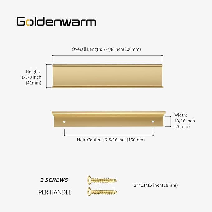 goldenwarm 15 Pack Gold Finger Edge Pulls Drawer Finger Pulls Champagne Gold Kitchen Hardware Handles Bedroom Dresser Drawers,6-1/4 in Hole Center