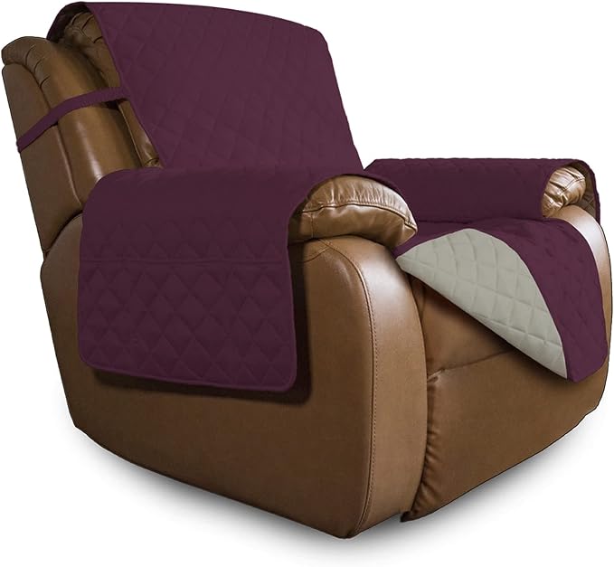 Easy-Going Reversible Couch Cover, Oversized Recliner, Wine/Beige | Machine by Easy-Going