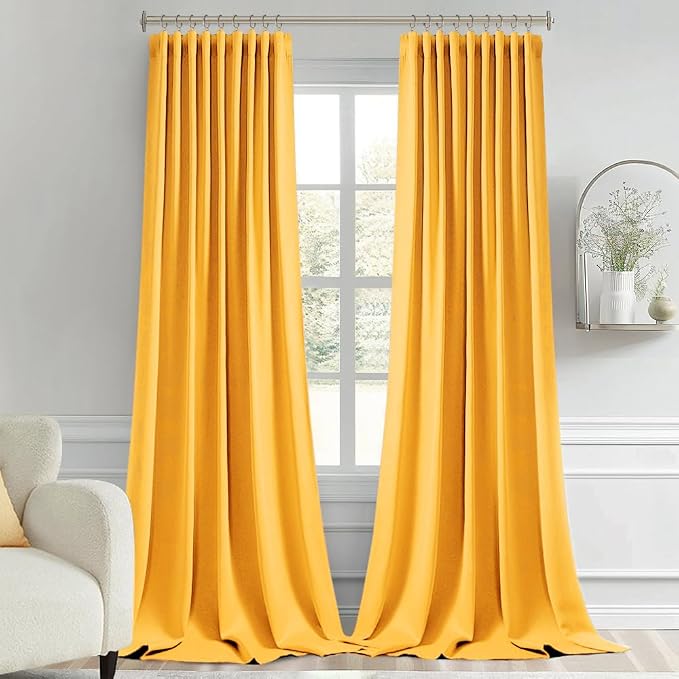 MIULEE Yellow Back Tab Blackout Curtains 52x96 Inch Long 2 Panels Set | Rod - Image 9