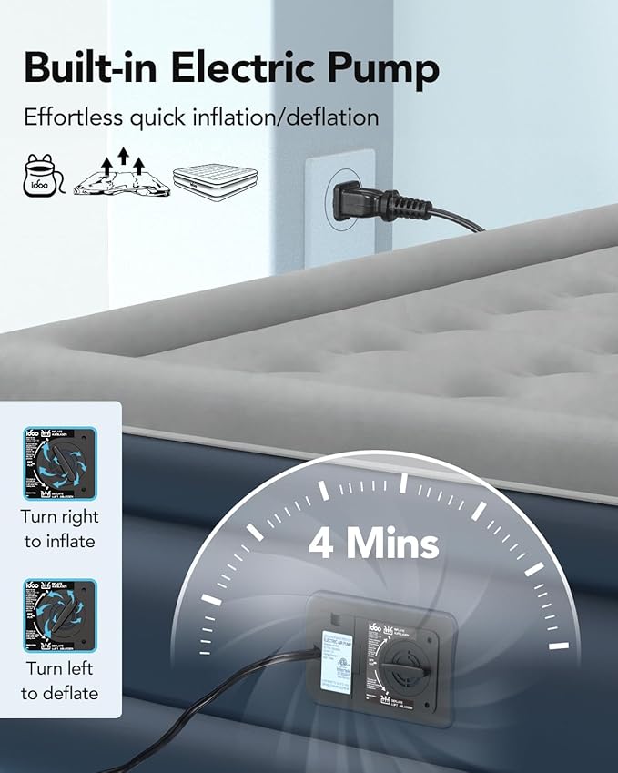 iDOO King Size Air Mattress with Built in Pump, 18" Raised Comfort Blow up Mattress King, Upgraded Inflatable Mattress for Guest Home, Temporary Air Bed with Storage Bag, colchon inflable, 750lbs Max
