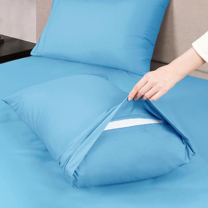 Mejoroom Queen Size Sheet Set - Hotel Luxury 1800 Bedding Sheets & Pillowcases - Deep Pocket Fitted Sheet, Soft, Breathable, Wrinkle & Fade Resistant - 4 Piece (Queen, Denim Blue)