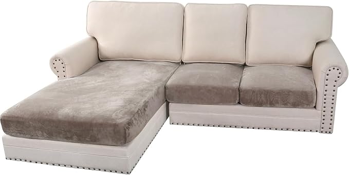 H.VERSAILTEX Velvet Stretch Sectional Couch Covers 3 Pieces Sofa Seat Cushion by HVERSAILTEX
