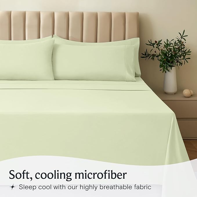LuxClub 4 PC Sheet Set Bed Sheets Deep Pockets 16" Eco Friendly Wrinkle Free Cooling Machine Washable Hotel Bedding Silky Soft - Sage Green King