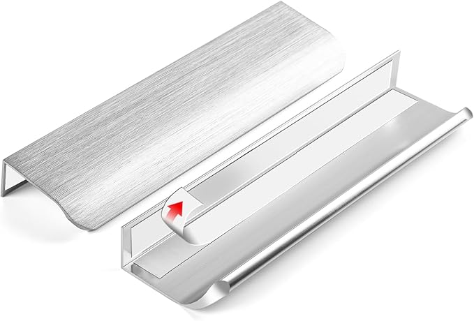 5 Pack 6 inch self Adhesive Cabinet pulls Silvery Finger pulls for cabinets Stick on Handles Concealed Cabinet Edge pulls for Drawer Pull Seam Drawer Flat