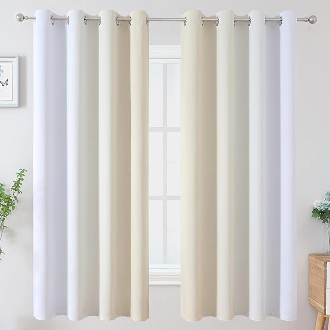 Beige and Grayish White Ombre Blackout Curtains - Image 2