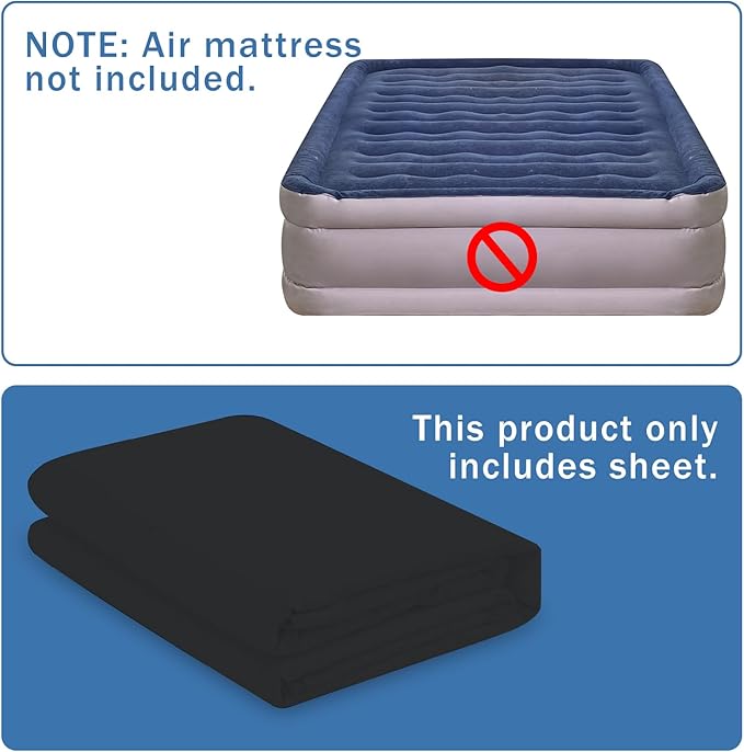 Bedecor Air Bed Sheets for Mattress Cover Removable Bed and Elastic Band Super Soft and Breathable & Deep up to 21" Black Queen