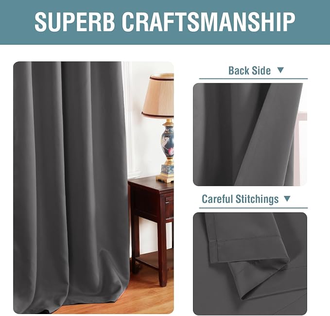 H.VERSAILTEX Blackout Curtains for Bedroom Thermal Insulated Curtains Grey - Image 3