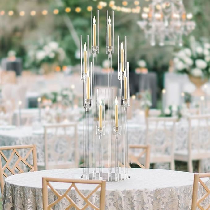 12PCS 8 Arm Acrylic Candelabra for Party Table Centerpiece,Clear Candelabra Centerpiece for Wedding 38.5 Tall Floor Candle Holder for Christmas Party Baby Shower Decor candelabros para centros de mesa
