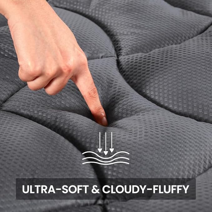 SLEEP ZONE Full Size Cooling Mattress Topper for Double Bed, Premium Zoned Cool Mattress Pad Cover, Padded Mattress Protector Breathable Washable, Deep Pocket 8-21" (Grey, Full)