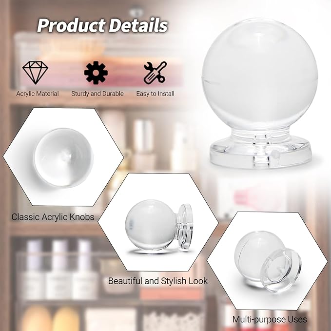 MroMax Tiny Pull Handle Round Acrylic Mini Knob 16mm Diameter Small Size Clear Shiny Knob Cute Decoration for Jewelry Box, Gift Case and Makeup Box 2Pcs