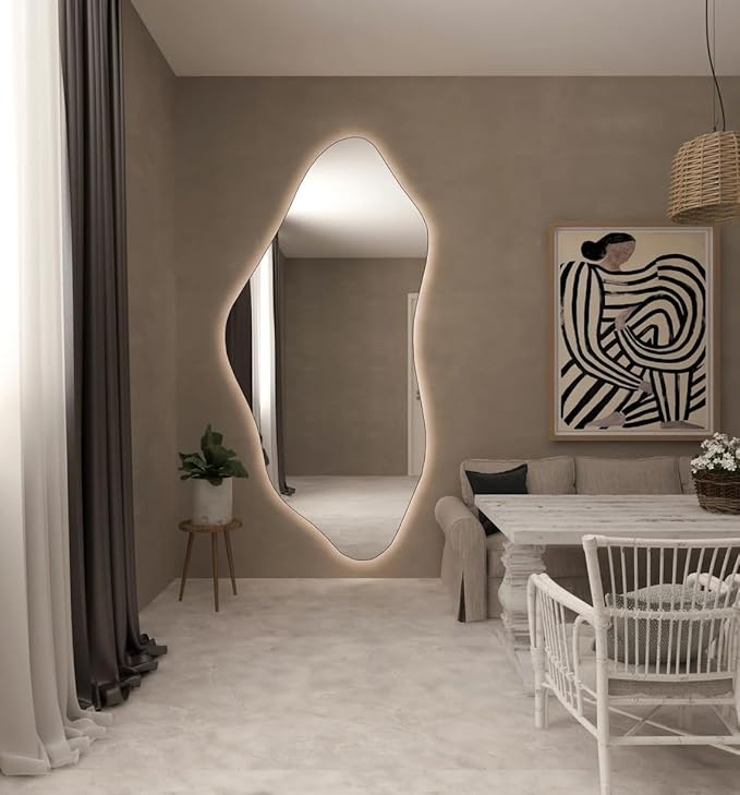 Asymmetrical Bathroom LED Mirror, Modern Irregular Shape Wall Mirror with LED Lights, Frameless Aesthetic Backlit LED Illimunated Vanity Mirror (50" x 25" inc)
