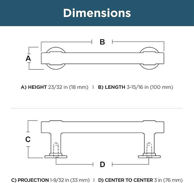 Franklin Brass - Francisco Soft Iron Cabinet Handles 3 Inch (3") Hole Center Pulls | Easy Install, Durable Hardware for Kitchen Cabinet Door, Drawers, Dresser Pull, Furniture (10 Pack)
