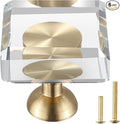 6-Pack 1-1/4-Inch White Cabinet Glass Crystal knobs Brass Drawer Round Knobs Dresser Pulls, Gold Hardware Kitchen Closet knobs for Bifold Doors (Square-1.2inch, 6-Pack)