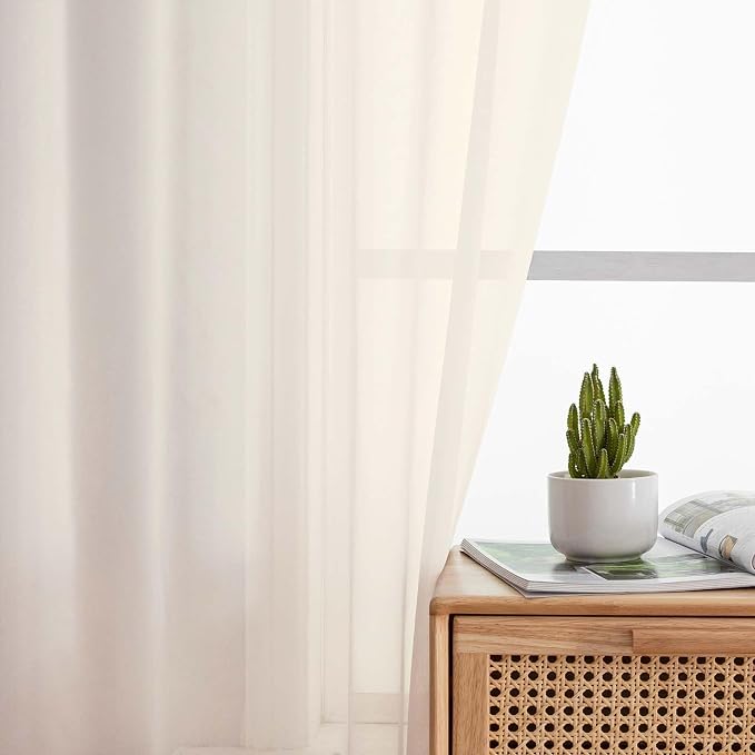 Kitchen Curtains 24 Inch Length Tier 2 Pieces, Cream Sheer Curtain Solid Soft - Image 6