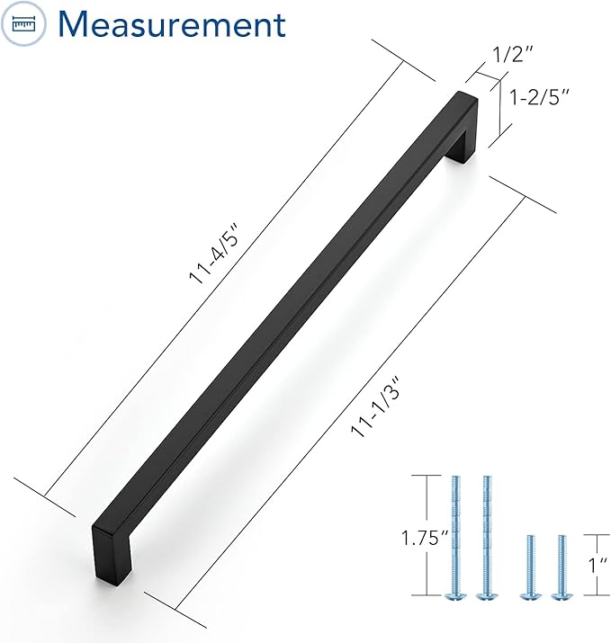 Ravinte 15 Pack Black Cabinet Pulls 11-1/3 Inch Square Kitchen Cabinet Handles Matte Black Kitchen Hardware for Drawer Pulls Drawer Handles Come with Screwdriver